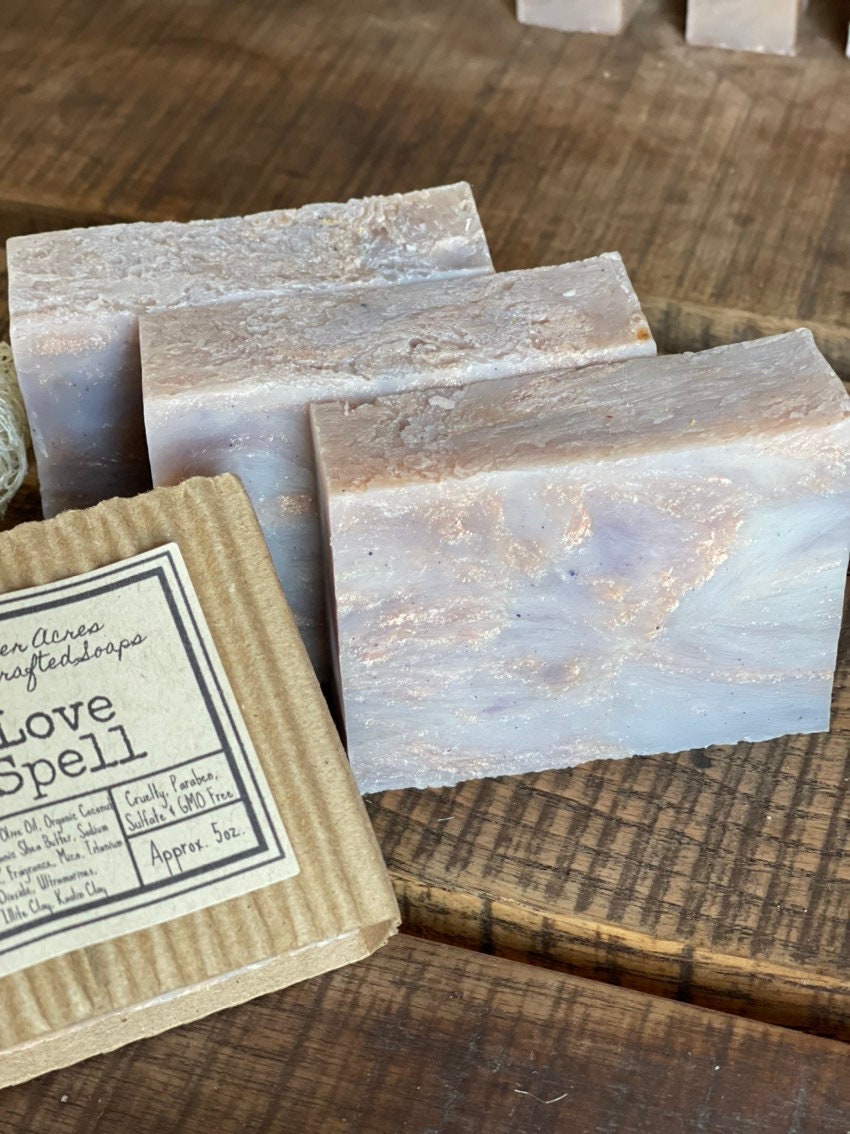 LOVE SPELL Organic Soap Bar | Floral-Scented Cold Process Artisan Soap with Shea Butter for Self Love Gift | Homemade Natural Body Wash