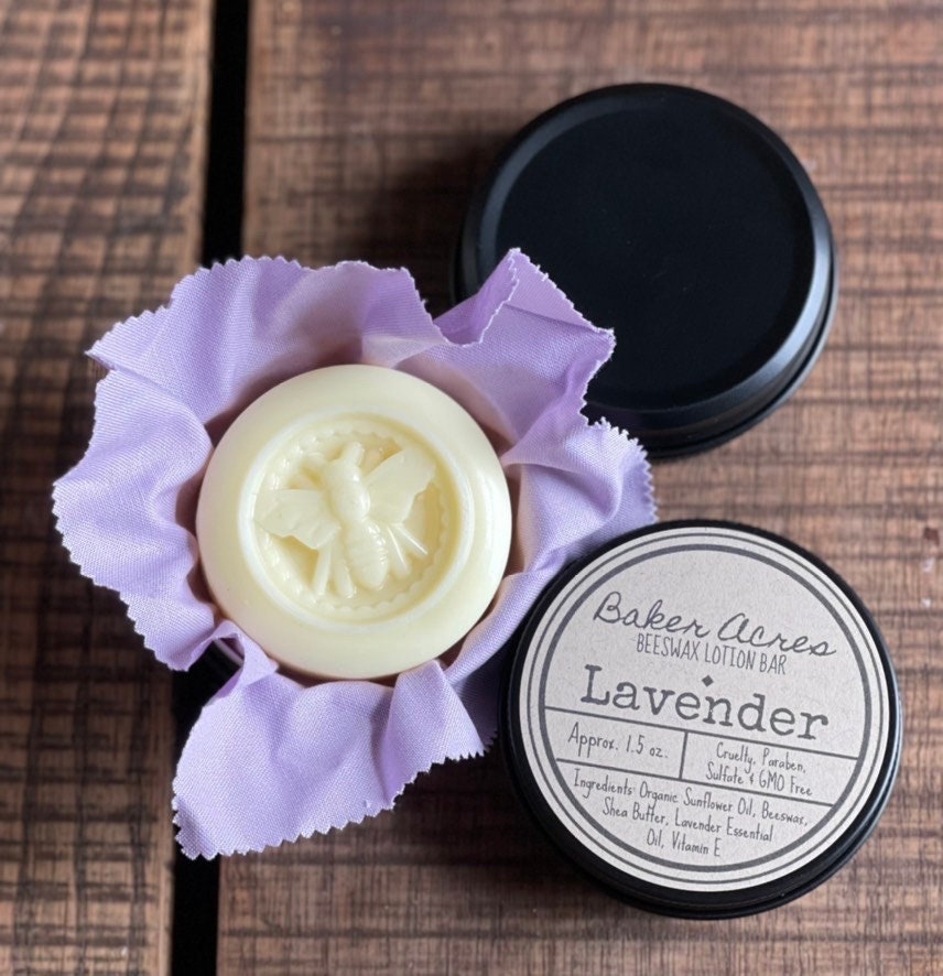 SHEA BUTTER LOTION, Natural Beeswax Body Lotion Bar, Beeswax Lavender Natural Fragrance Vitamin e Organic Sunflower 1.5oz Lotion Bar